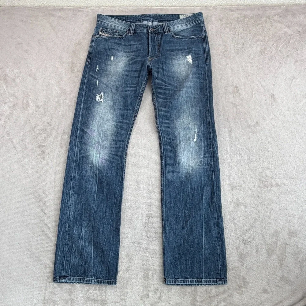 Diesel Viker Regular Straight Jeans Men 36x33 (Tag 33) Blue ORBE4‎ Distressed